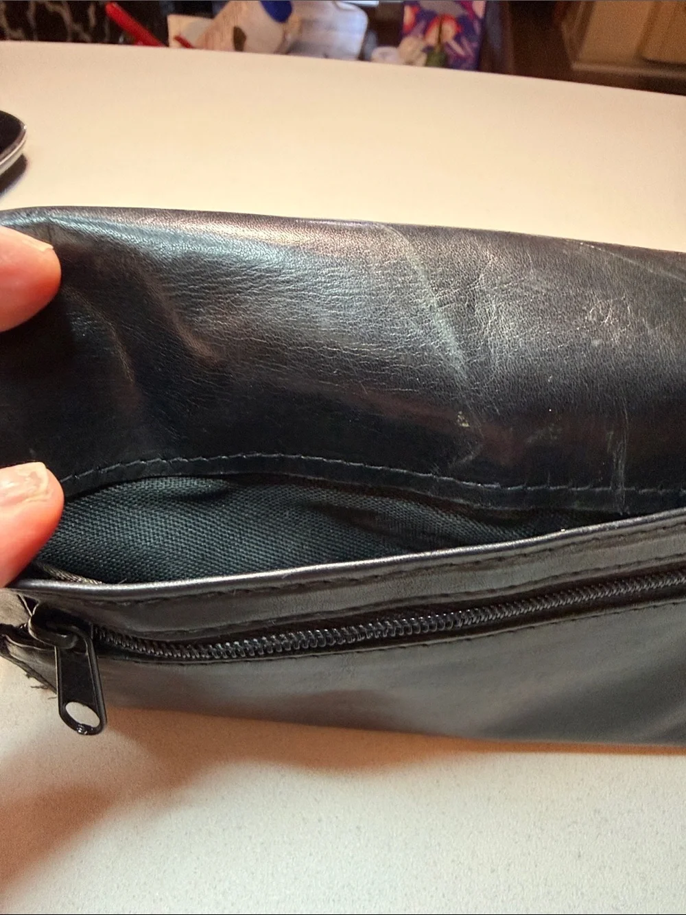 Black Leather Trifold Wallet with ID Window